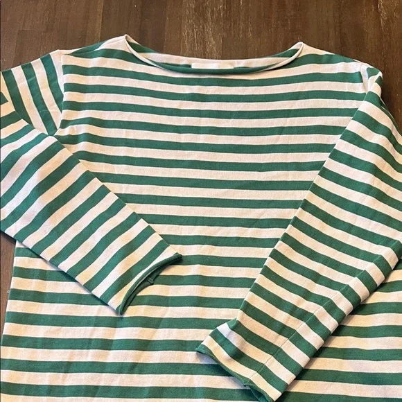 THE GREAT. Green Sailor Stripe Boatneck Top - Picture 3 of 6